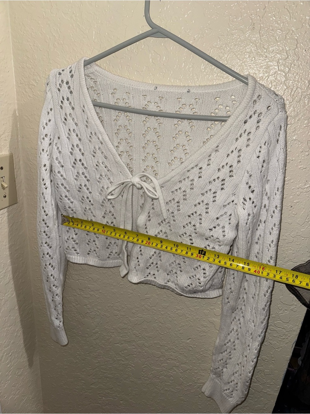 American Eagle Outfitters White Openwork Tie-Front Cropped Cardigan